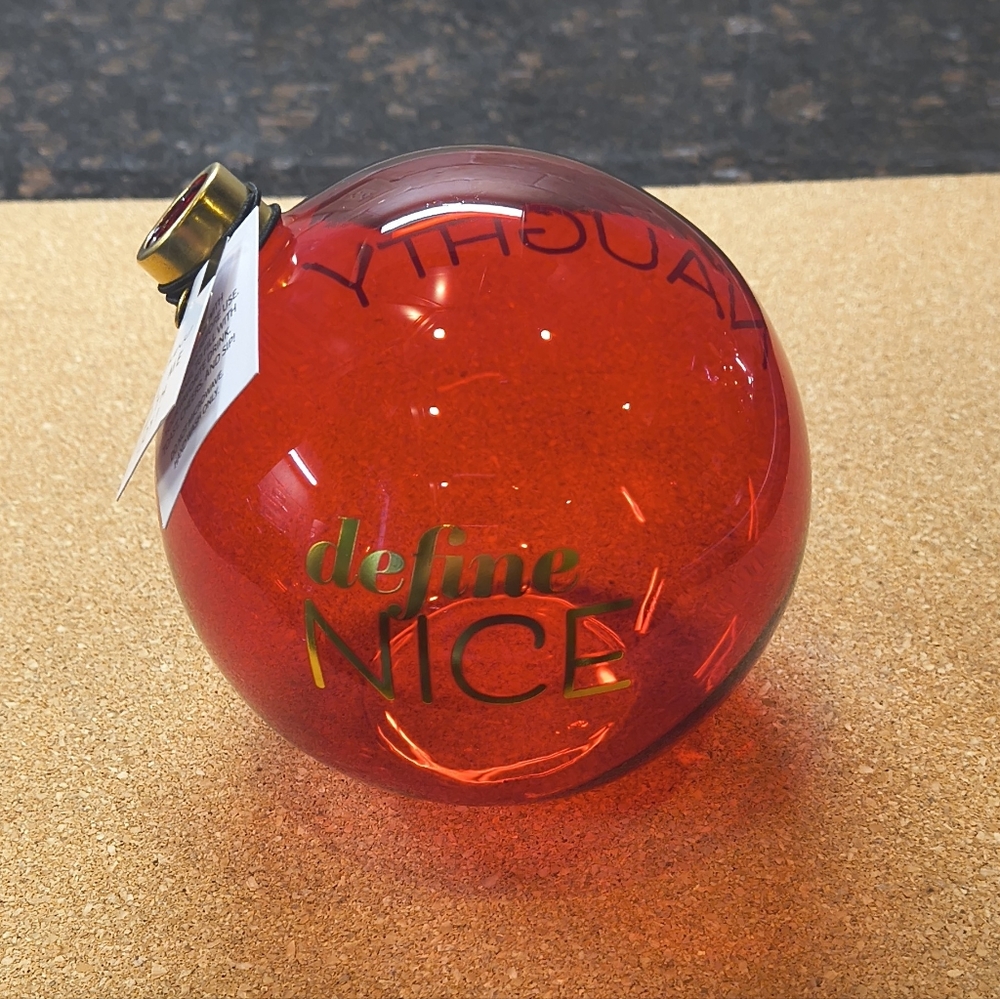 Red Glass Cocktail Glass Ball Shaped Ornament Naughty or Nice